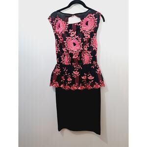 Alice + Olivia Shovan Pink Embroidered Lace-Print Peplum Dress Size 2 EUC